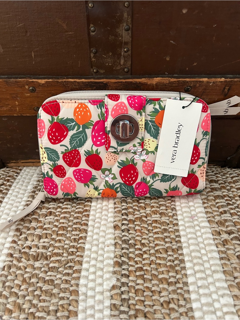 Vera Bradley Bushels of Berries Pouch in Cream with Pink and Red Accents
